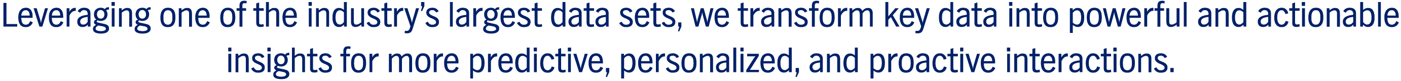 Leveraging one of the industry’s largest data sets, we transform key data into powerful and actionable insights for more predictive, personalized, and proactive interactions.