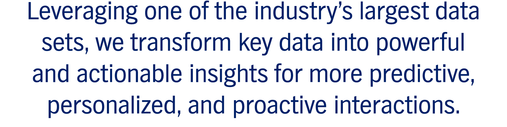 Leveraging one of the industry’s largest data sets, we transform key data into powerful and actionable insights for more predictive, personalized, and proactive interactions.