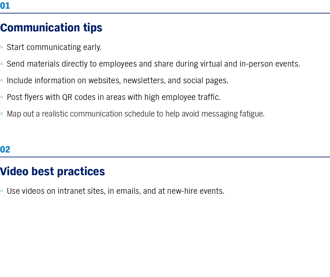 01 Communication tips   Start communicating early    Send materials directly to employees and share during virtual an   