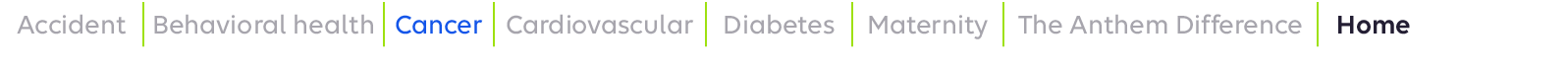 Accident,Behavioral health,Cancer,Cardiovascular,Diabetes,Maternity,The Anthem Difference,Home